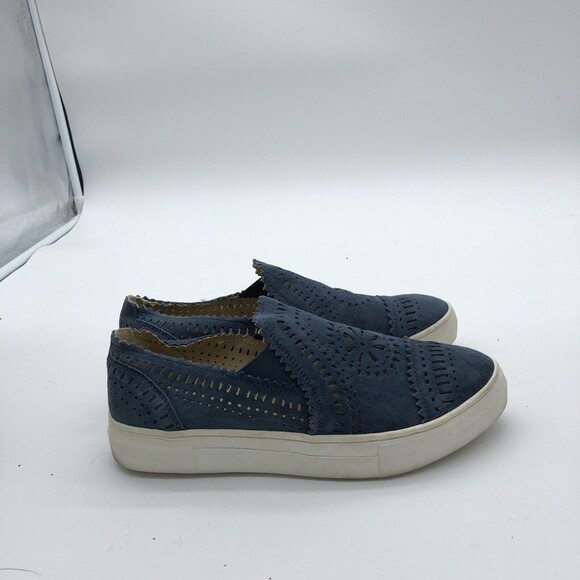 Seychelles Shoes - Seychelles Sneakers Shoes Womens 8.5 Blue Even Better Leather Slip On Laser Cut